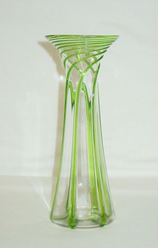 Antique Art Glass Vase Green Threaded Swirl Polished Pontil Steuben Tiffany