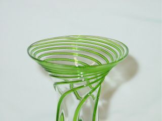 Antique Art Glass Vase Green Threaded Swirl Polished Pontil Steuben Tiffany 2