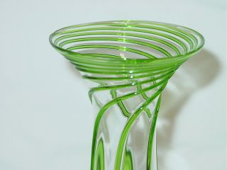 Antique Art Glass Vase Green Threaded Swirl Polished Pontil Steuben Tiffany 3