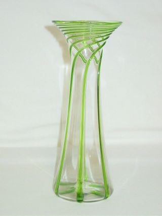 Antique Art Glass Vase Green Threaded Swirl Polished Pontil Steuben Tiffany 8