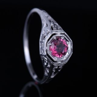Solid 925 Silver Antique Filigree Natural Tourmaline Art Deco Style Vintage Ring