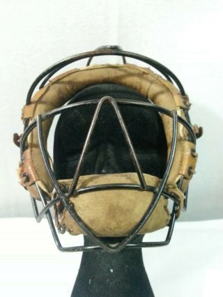 Vintage Antique Baseball Catcher Face Mask Guard Leather Padding Metal Cage