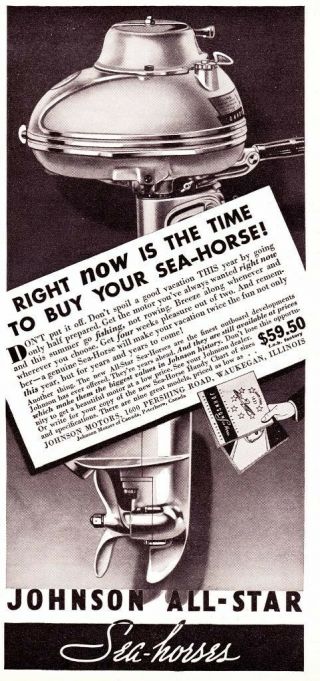 1937 Vintage Ad Johnson Outboard Motors Sea Horse Great Ad.