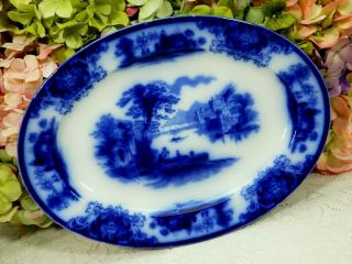 Antique Staffordshire Grindley England Dark Flow Blue Serving Platter Shanghai