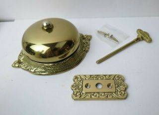Vintage Old Style Victorian Shiny Brass Turn Key Door Bell With Gears