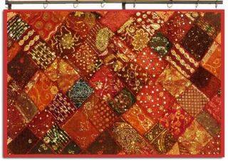 60 " Red Crazy Quilt Beaded Vintage Sari Sequin Moti Wall DÉcor Hanging Tapestry