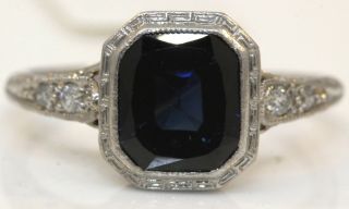 Antique Platinum Ring With 2.  60 Ctw Sapphire And Diamonds W10