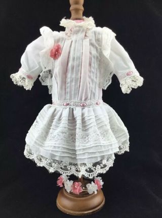 Drop Waist Doll Dress For Antique Vintage French Or German Bisque Doll Head Band