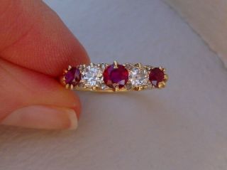 Antique Victorian Carved 18k Yellow Gold Ruby And Old Cut Diamond Ring