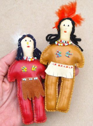 Navajo ? Beaded Leather Vintage / Antique Native American Indian Doll Primitive