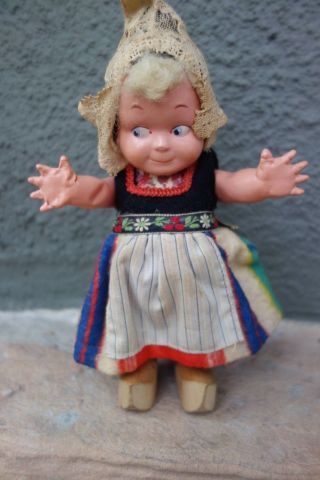 7 " Antique Celluloid Googly Doll In Dutch Costume