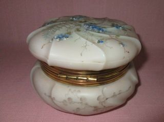 Antique 19th C Wave Crest Art Glass Flower Enamel Dresser Jewelry Vanity Box 4