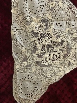 Gorgeous Handmade Normandy Lace Piece Valenciennes Lace And Embroidery On Linon
