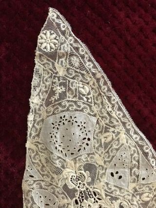 Gorgeous Handmade NORMANDY LACE PIECE Valenciennes lace and embroidery on linon 4