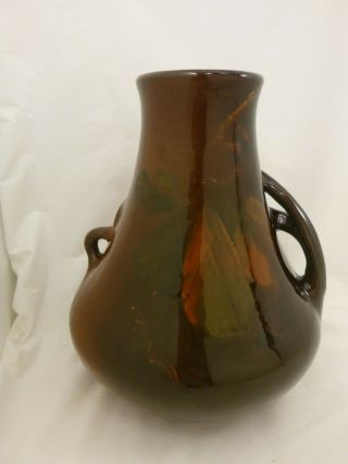 Antique Arts Crafts Owens Pottery Standard Glaze Vase Twisted Form Handled 2
