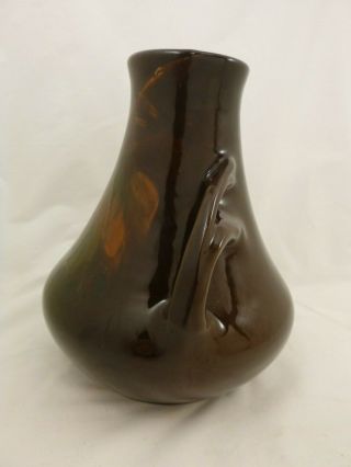 Antique Arts Crafts Owens Pottery Standard Glaze Vase Twisted Form Handled 4