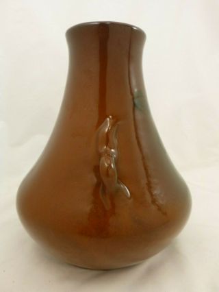 Antique Arts Crafts Owens Pottery Standard Glaze Vase Twisted Form Handled 5