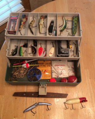 Vintage Plano 5802 Tackle Box - Full Of Old Fishing Lures.