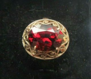 Antique Solid 14ct Gold 2.  80ct Gem Quality Red Garnet Fancy Cut Out Ring Size N
