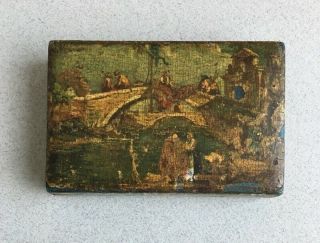 Antique Georgian Painted Wooden Snuff Box 18th 19 Century French Vernies Martin