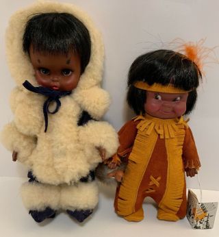 2 Vintage Canadian Native Indien Art Eskimo Dolls Rare