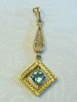Antique C.  1920 Art Deco 10k Rose & Green Gold Lavalier Blue Paste Drop Pendant