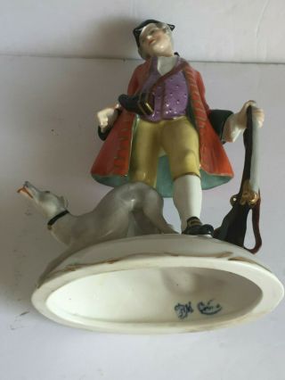 Antique Dresden German Porcelain Figurine Man Hunting with Rifle Greyhound 10.  5 