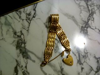 Antique Rolled Gold Gate Chain Bracelet With Love Heart Padlock Clasp