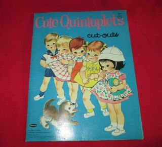 Vintage 1964 Cute Quintuplets Paper Doll Book Whitman 5 Dolls,  Clothes