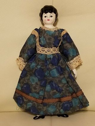 Small Vintage Porcelain China Doll Blue Dress