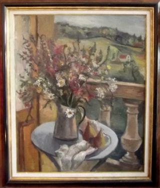 Antique Large French Impressionist Still Life Oil Painting Vase Of Flowers C1920