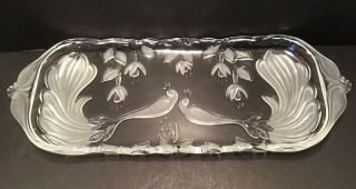 Vintage Clear Glass Oblong Etched Peacock Tray
