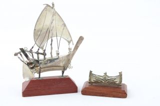 2 X Vintage.  925 Sterling Silver Model Ship / Boat Ornaments & Stands (57g)
