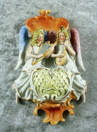 Antique Estate Continental Figural Bisque China Holy Water Font C1890