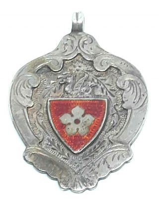 Antique Victorian 1913 Sterling Silver Heraldic Dragon Red Enamel Fob Charm