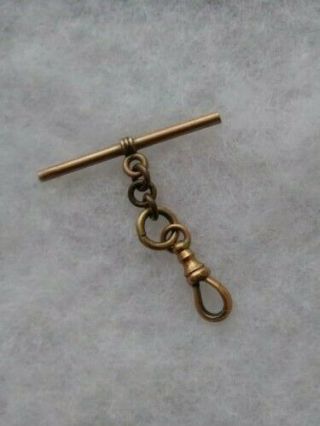 Antique Solid 14k Yellow Gold Pocket Watch Fob Chain With Bar & Clasp 3 " Long