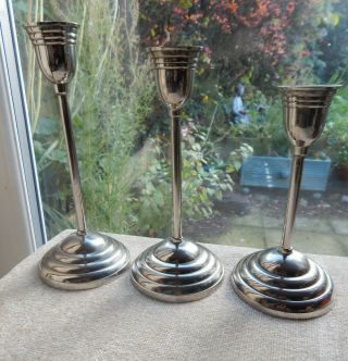 Silver Plate Candlesticks Graduated Height Set Of 3 Stylish Candle Holders