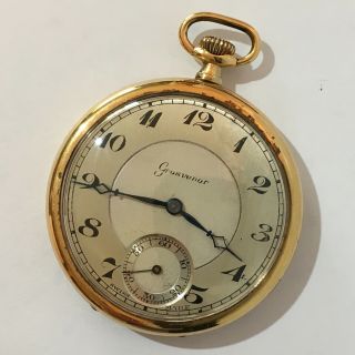 Antique Swiss Made Grosvenor Hand Winding Pocket Watch In Gold Plated Case.