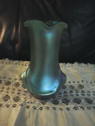 Iridescent Green Antique Vase 9 Inches Tall