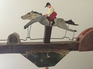 Vintage Jockey Horse Race Primitive Folk Art Whirligig Handmade Wood Weathervane