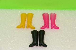 Vintage Barbie Clone Boots Shoes Accessories 3 Pairs Yellow Pink Black