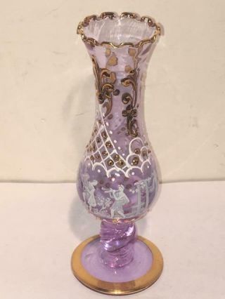 Antique Czech - Moser Art Glass Vase 6.  7 " H,  Gold Detailing,  Greek Scene,  Pontil