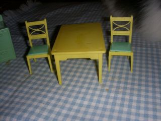 Renwal Yellow & Aqua Kithcen Table/chairs Plastic Dollhouse Furniture Ideal Mar