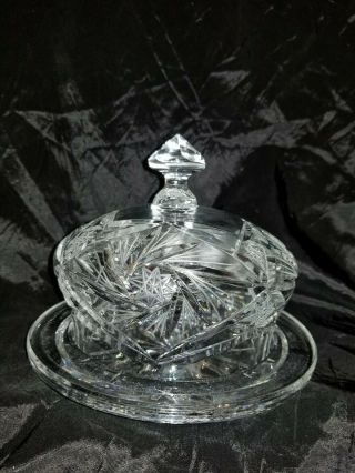 European Cut Glass Etched Crystal Dome W/plate Butter/cheese Dish Stunning