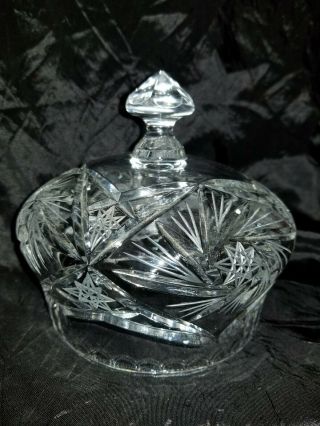 European Cut Glass Etched Crystal Dome w/plate Butter/Cheese Dish Stunning 3