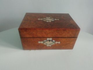 Antique Victorian Burr Walnut & Mother Of Pearl Inlaid Jewellery Box