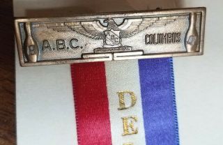 1942 American Bowling Congress Convention Columbus Oh Delegate Brass Pin Ribbon