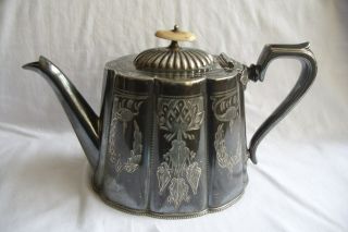 Victorian Silver Plated Engraved Teapot.