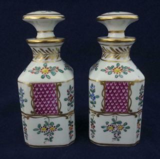 Antique EDME SAMSON France 2 PERFUME BOTTLES,  TRINKET BOX Hand Painted Porcelain 2