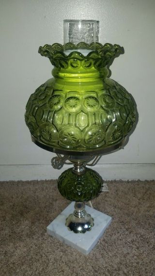 Vintage Green Moon And Star Electric Lamp Marble Base Stars Antique 18 " Globe